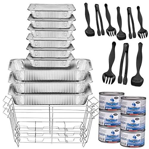 MAXYGIFT Full Size Disposable Chafing Dish Buffet Set - 33 Pcs Food Warmers for Parties