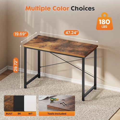 Sweetcrispy Rustic Brown 48-Inch Computer Desk for Bedroom & Home Office