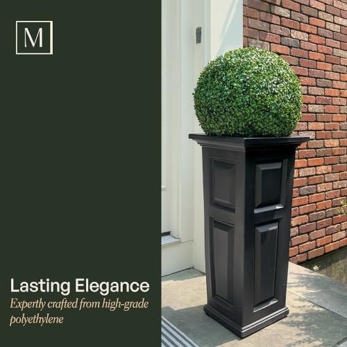 Self-Watering Square Planter Pot - 32in Tall Black Outdoor Garden Container with Drainage