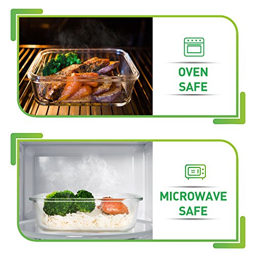 Glass Meal Prep Containers 36oz 5 Pack - 1 Compartment, Airtight Lids