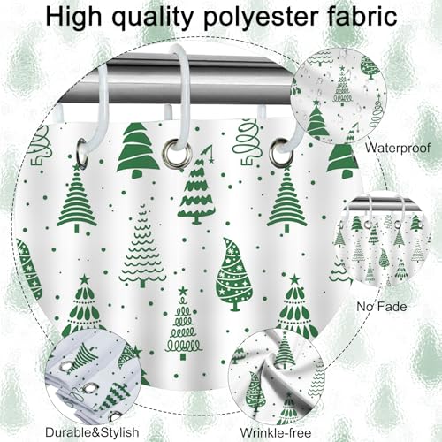 Mocsicka Green Christmas Tree Shower Curtain 72x72 in | Waterproof Polyester Bath Curtain with 12 Hooks