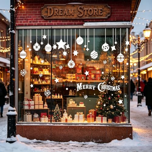 ELFPOEME Christmas Window Clings - Snowflake Xmas Ball Decorations, Holiday Party Large Window Stickers, Winter Wonderland Decals, Christmas Ball Variant