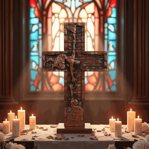 Texphw Wooden Cross Wall Decor - Christian Religious Hanging Art, 15in Retro Design, Ideal for Prayer Room & Christmas Gifts