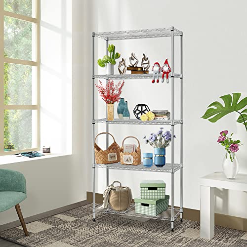 5-Tier Wire Shelf Chrome 24x14x60 Inch Heavy Duty Storage Rack