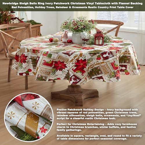 Newbridge Christmas Ivory Sleigh Bells 60 x 84 Oval Vinyl Tablecloth