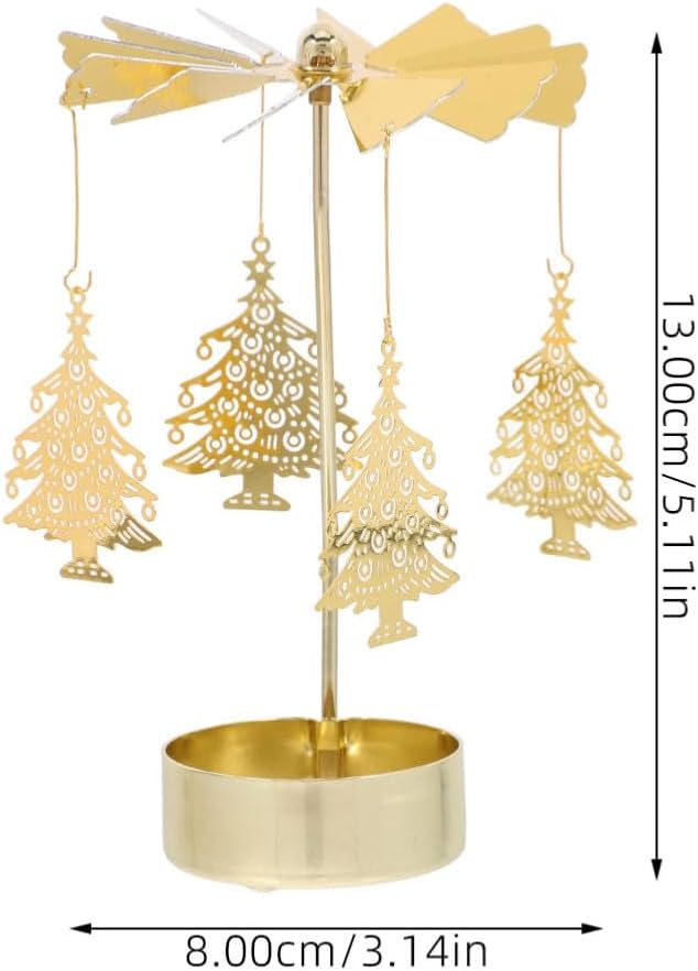 Zerodeko 3pcs Rotary Candle Holder Set - Christmas Tree, Snowflake & Reindeer Design | Metal Spinning Windmill Tea Light Holders for Festive Home Decor