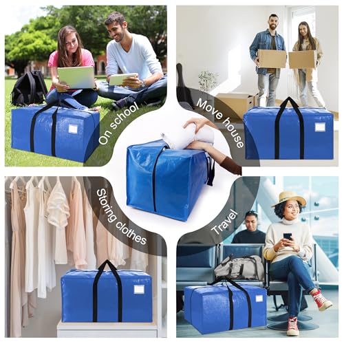VELVETSURE 24 Gal Heavy Duty Moving Bags Set of 6 with Backpack Straps - Large Space Saving Storage Totes
