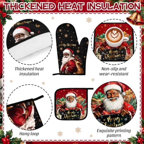 Black Santa Christmas Kitchen Decor Set - 13 pcs with Red & Black Variation