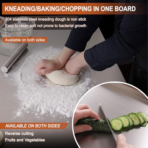 Glyncipher 19.6 x 23.6 Inch Stainless Steel Cutting Board with Lip & Non-Slip Silicone Pad