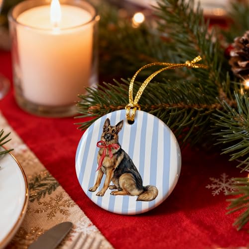 German Shepherd Christmas Ornament - White-Dog Ceramic Ornament 02 by MKIJUHB