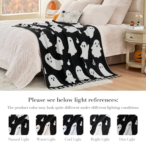 Halloween Ghost Throw Blanket - Black & White 50x60 Inch Chenille Cozy Sofa Decor