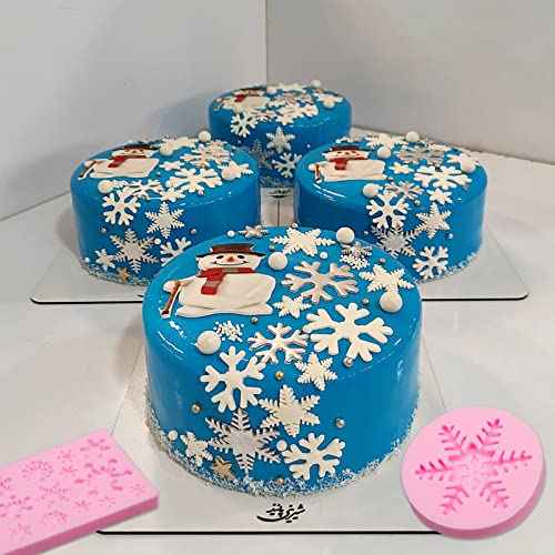 Snowflake Fondant Silicone Molds 4 Pcs, Christmas Series Chocolate Molds for Cake Decoration Cupcake Topper Candy Sugar Craft Gum Paste Resin Clay