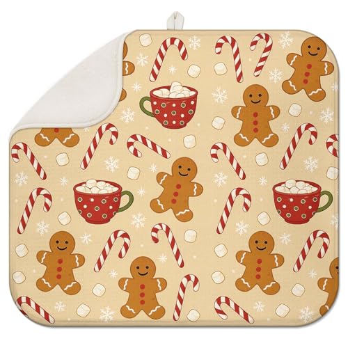 Christmas Drying Mat for Kitchen Counter 16" X 18" Gingerbread Dish Drying Mat for Kitchen Decor Xmas Drying Mats For Home Counter Drying Mats For Dishes Dish Mat Drying Mat