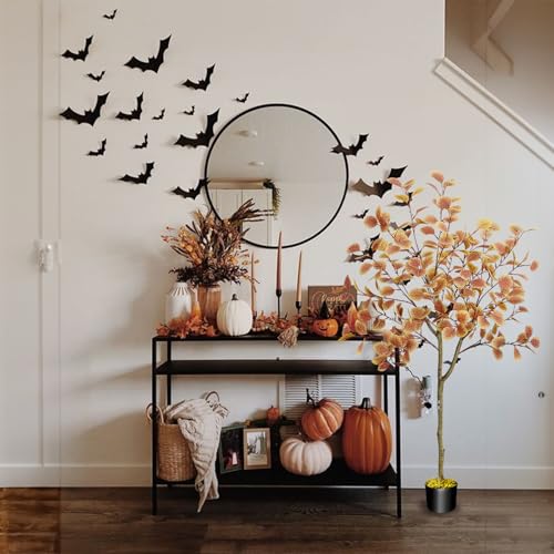 5FT Fall Trees - 2pcs Autumn Eucalyptus Artificial Trees for Porch Decor - Orange Variation