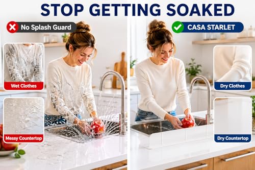 Eco White Ultra Wide 30-Inch Silicone Kitchen Sink Splash Guard - No Suction Cups