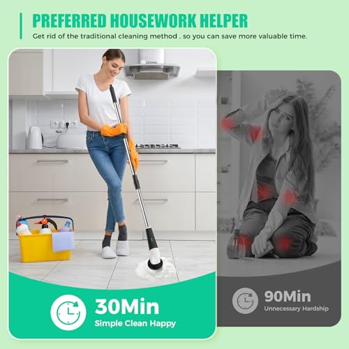 Electric Spin Scrubber Cordless Power Cleaning Brush with Long Handle - White