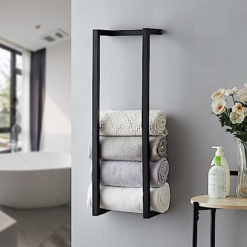 Roeveca Black Wall-Mounted Towel Rack for Bathroom Storage, Modern Metal Organizer