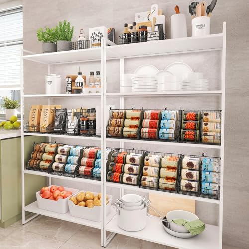 S-4 Pack Stackable Can Organizer for Pantry with Adjustable Dividers - Metal Wire Cans Storage Dispenser