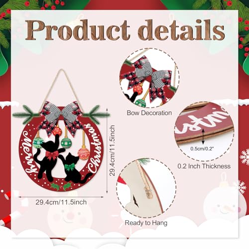 3D Black Cat Merry Christmas Door Sign Wreath Decor 12x12 inch (Variation: Black Cat Merry Christimas)