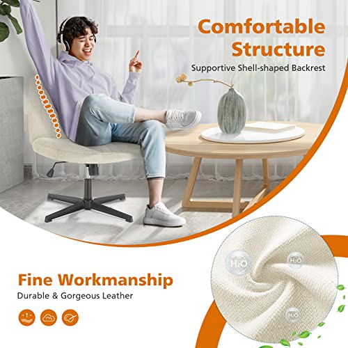 Sweetcrispy Beige Criss Cross Armless Office Desk Chair — Ergonomic Vanity & Study Seat