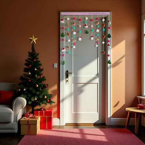 Cute Plush Christmas Curtain for Door Window Wall 34" W x 36" L Self-Adhesive Curtain for Living Room and Bedroom Decor
