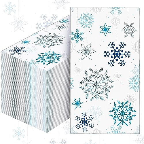 PerKoop 200 Pcs Christmas Snowflake Paper Napkins 4.3 x 7.9 Inches Festive Disposable Party Towels