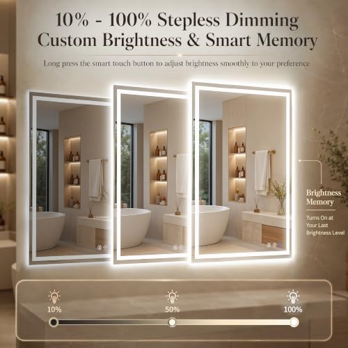 Homsion 36x30-inch LED Bathroom Mirror with 3 Light Modes, Dimmable & Defogging