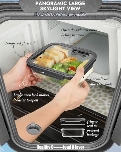 12-Pack Borosilicate Glass Food Storage Containers with Tempered Lids - Multi-Size, Oven & Dishwasher Safe, Airtight - Gray (Variation: Tempered Lids Gray / 12 Mixed Sizes)