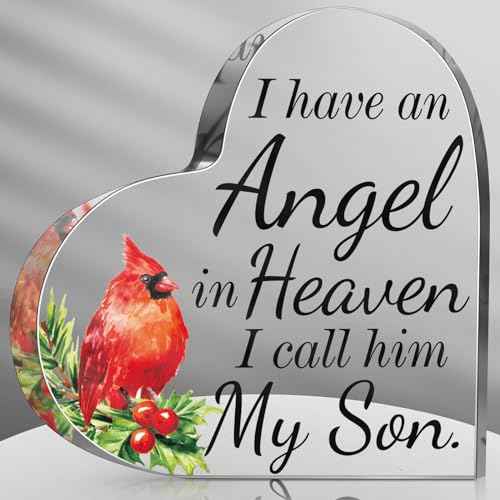 Karenhi 4 Inch Red Cardinal Christmas Gifts Memorial Bereavement Gift for Loss of Loved One Sympathy Decorations Loss of Mom Dad Son Husband in Heaven Glass Table Remembrance(4 Inch,Son)