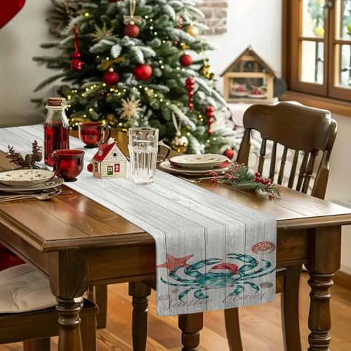 RisQiten 13x90 Inch Christmas Crab Table Runner - Holiday Xmas Decor