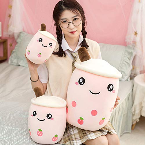 Boba Plushie, 9.4 in Boba Plush Pillow Toy Hugging Pillow Gifts for Kids, Valentine, Christmas (Pink Strawberry)
