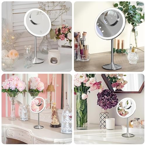 9-Inch Makeup Vanity Mirror with Lights & 5X/10X Magnification - Magnetic, Rechargeable, 90° Adjustable, Metal Frame, 16in Length - Black