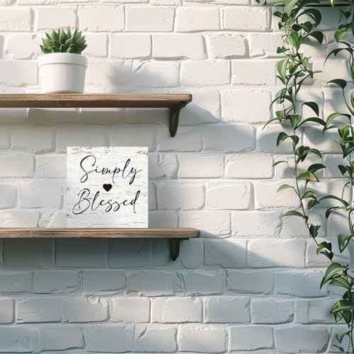 Inspirational Wood Box Sign Shelves Decor, Simply Blessed Wood Block Sign Wall Decorate, Motivational Decoration For Home Office Desk Tabletop Shelf