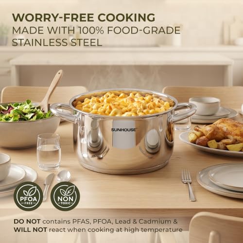 12 Quart Stainless Steel Stock Pot with Lid - Multi-Ply Base, Large Cooking Pot