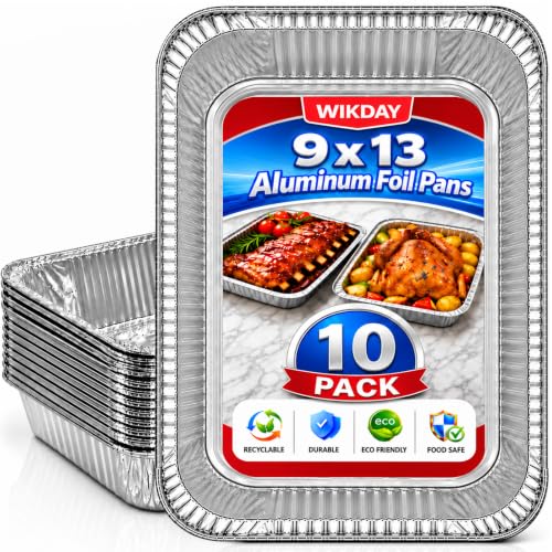10-Pack 9x13 Disposable Aluminum Foil Pans - Heavy Duty Roasting & Baking Trays