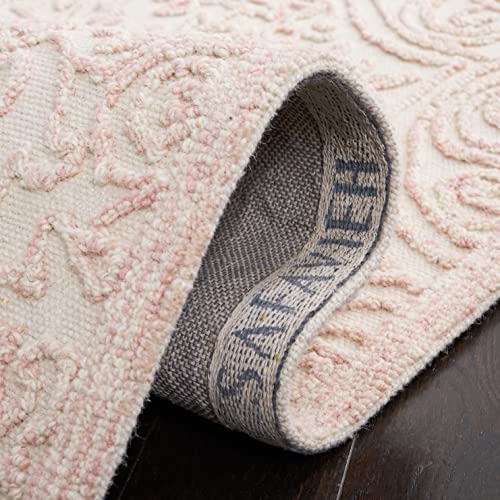 SAFAVIEH Trace Collection Accent Rug - 3' x 5', Ivory & Pink, Handmade Wool, Ideal for High Traffic Areas in Entryway, Living Room, Bedroom (TRC101U)