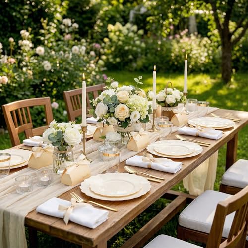 100pcs Ivory Plastic Plates - Fancy Scalloped Dinner & Dessert Plates for Party