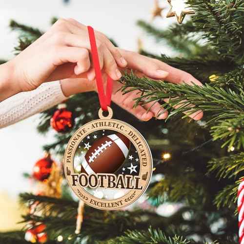 Football Ornaments for Christmas Tree, Football Christmas 2 Layer Wood & Acrylic Ornament for Boy Girl Gifts, Sport Christmas Ornament 2025