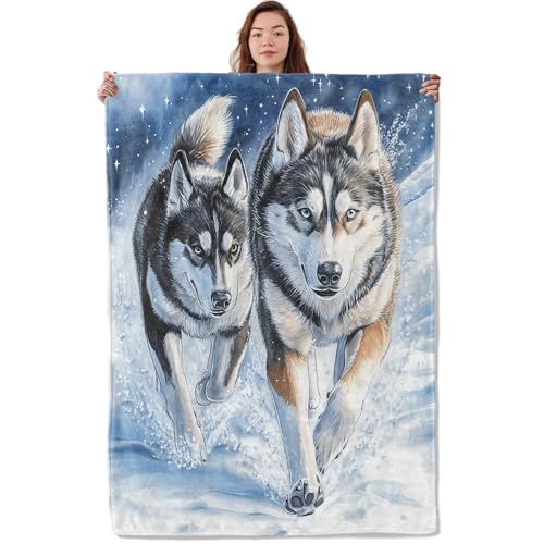 UNDAHIS Husky Dog Blanket 60x50 Inch Cozy Warm Fuzzy Flannel Throw Gift for Pets & Home