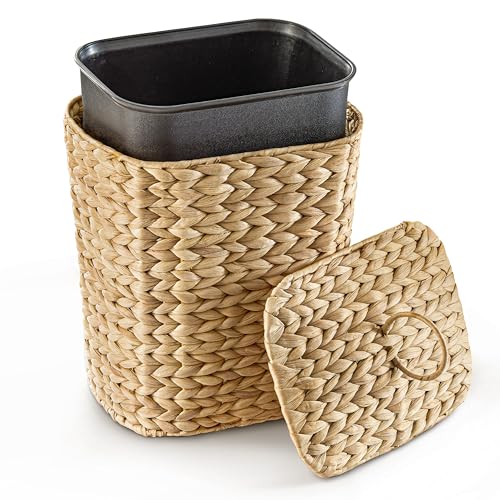 BLUEWEST 2.6 Gallon Wicker Bathroom Trash Can with Lid - Natural Water Hyacinth