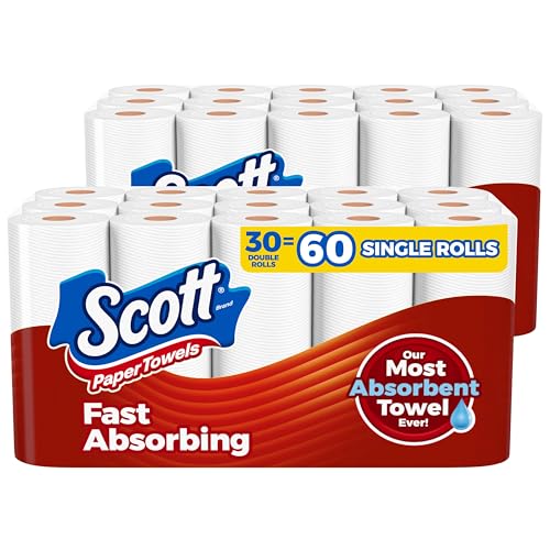 Scott Double Paper Towels 30 Pack (2 Packs of 15) 100 Sheets per Roll - Choose-A-Sheet Absorbent Household Towels