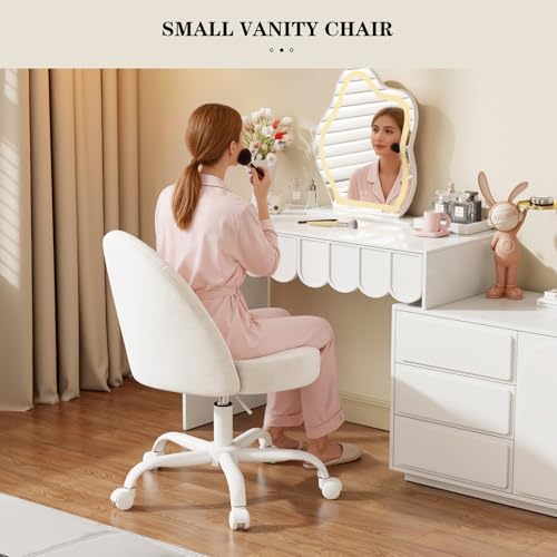 Velvet Vanity Chair - White Swivel Desk Chair with Height Adjustment & Space-Saving Design