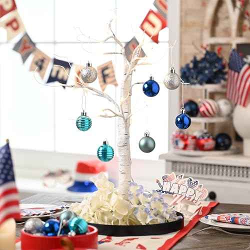 Valery Madelyn 1.57 Inches Small Christmas Tree Decorations Ornament Set for Fall Halloween, 24ct Navy Blue and Silver Shatterproof Hanging Ball Ornaments Holiday Party Decor