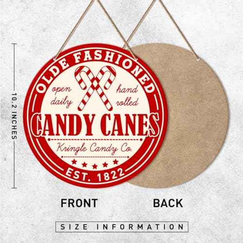 ZODGMED Candy Canes Christmas Wall Hanging Sign, Christmas Decor for Home Kitchen Living Room Holiday Hanging Sign Xmas Wall Decorations, Candy Canes Open Daily