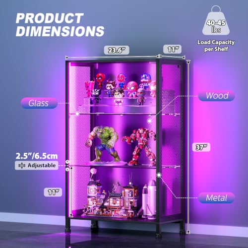 VersionTECH Black 3-Tier Display Case with RGB Lighting & Charge Ports
