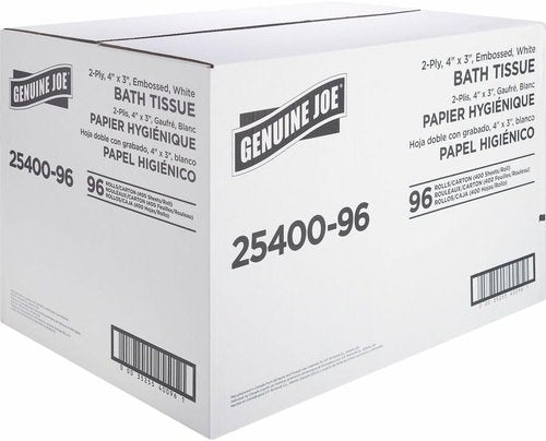 Genuine Joe Bath Tissue - 2-Ply Softness | 400 Sheets per Roll | 96 Count, 3" x 4" Size
