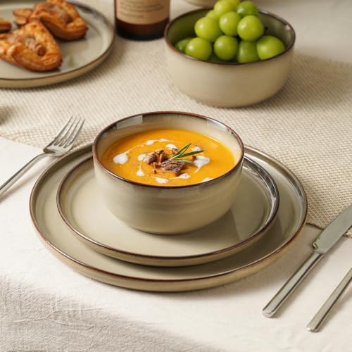 KINGSTONE 12-Piece Beige Stoneware Dinnerware Set for 4 with Reactive Glaze