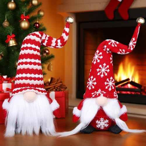 2PCS Christmas Gnomes Plush Decorations Handmade Christmas Elf Santa Gnomes Ornaments Xmas Decorations Gifts for Home Holiday Party Xmas Tiered Tray Decor