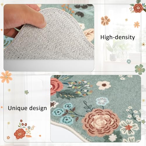 Homcomoda Grass Green Floral Kitchen Rugs 3PC Set Non Slip Washable Floor Mats