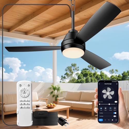 Black 42-inch Outdoor Ceiling Fan with Lights, Remote & App Control